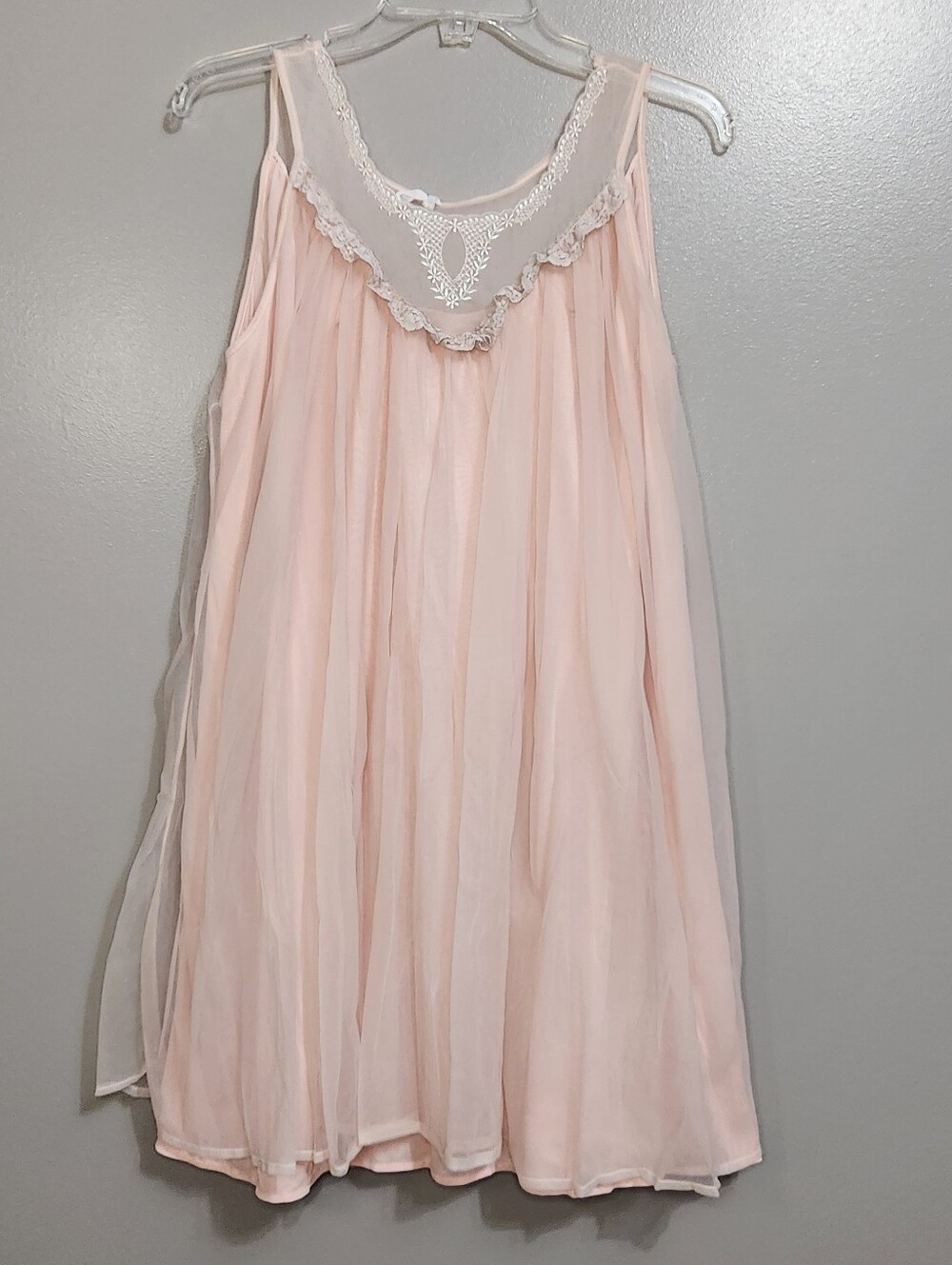 Vintage 60s Sheer Chiffon Nightdress with Lace Yoke Size Large